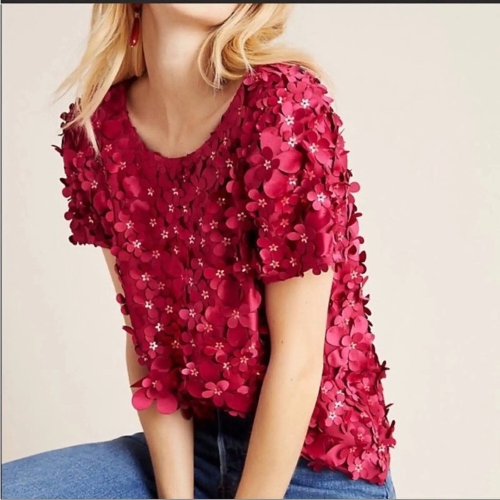 Varun Bahl Anthropologie Red Floral Top